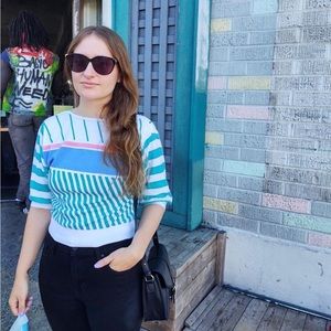 80s Pastel Striped 3/4 Length Top